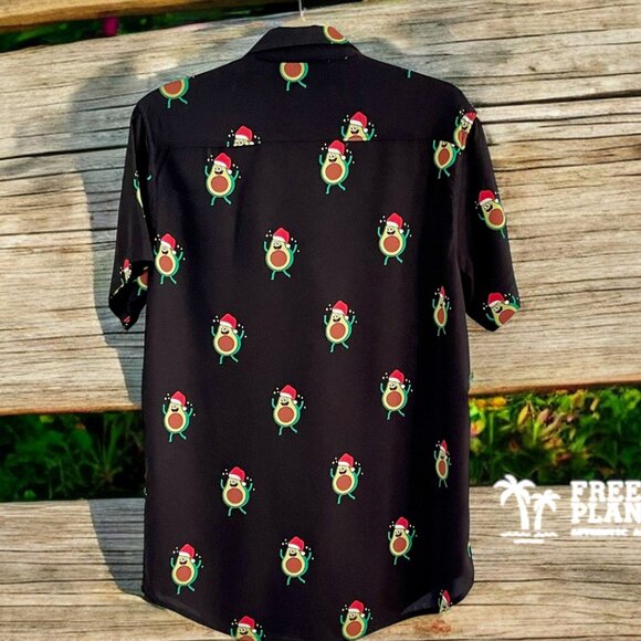 Free Planet Limited Ed. Avocado Santa Hat Super Soft Relaxed Button Down Shirt - Picture 4 of 7